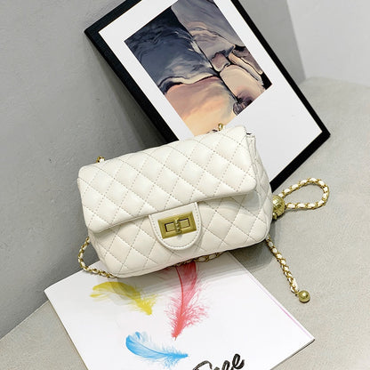 IELGY classic lock diamond chain crossbody handbag small golden ball decoration