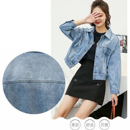 IELGY fashion denim jacket female port style short denim jacket loose bf all-match top