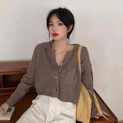 IELGY fashion Hong Kong style retro knitted sweater outer wear women's loose crop top