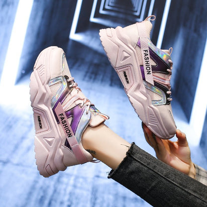 IELGY thick-soled increased color matching running casual breathable sneakers