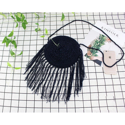 IELGY Handmade round tassel woven bag beach handbags