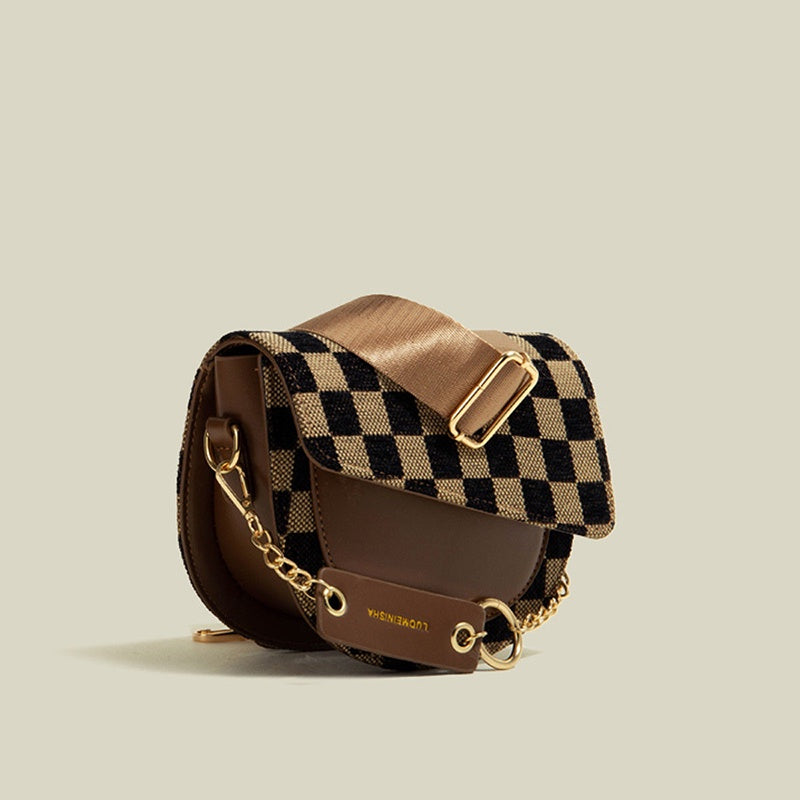 IELGY ladies street wide shoulder strap wild checkerboard messenger bag