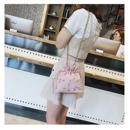 Bucket Bag Chain Lace Embroidery Shoulder Messenger Bag