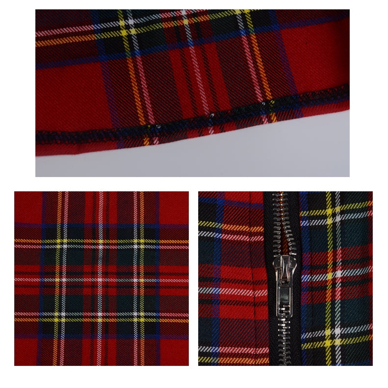 IELGY High Waist Plaid Dress  Shoulder strap temperament skirt, high waist, slim, plaid color matching zipper design skirt