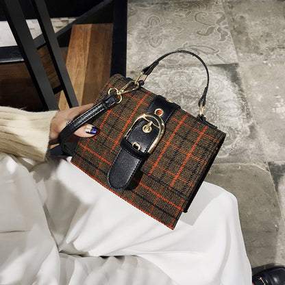 IELGY Women's bag portable all-match one shoulder lock plaid fashion casual square crossbody