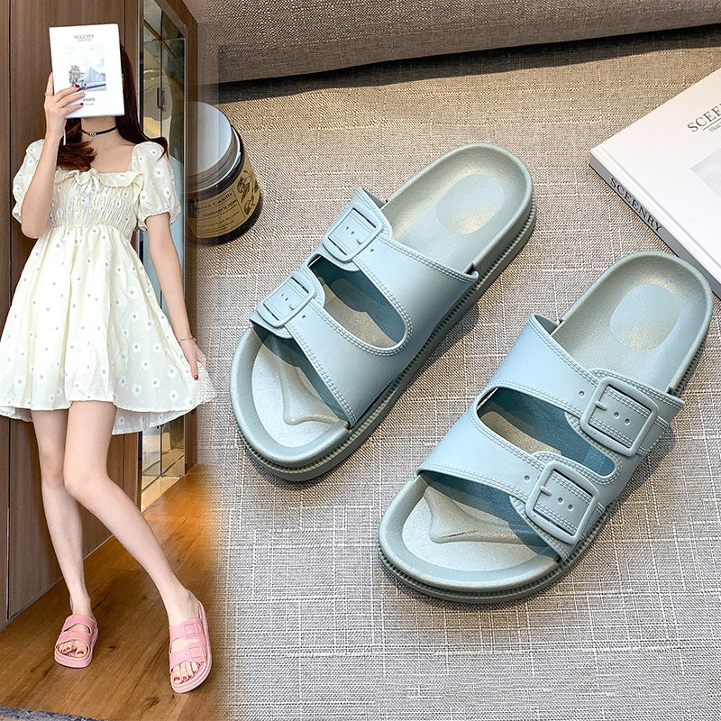 IELGY cute slippers female Korean style one-word sandals and slippers home soft sandals and slippers