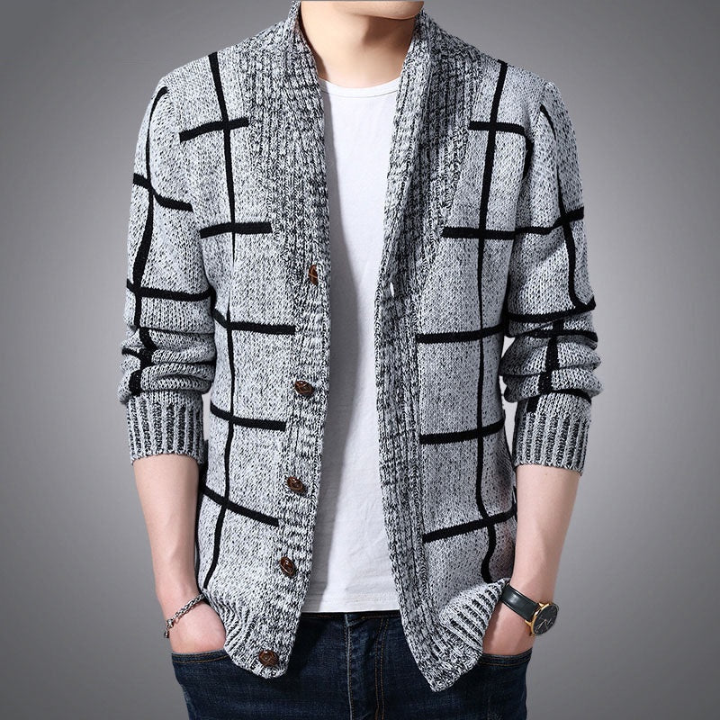 IELGY Men's clothes cardigan knitted plaid simple jacket casual all-match Korean version stylish
