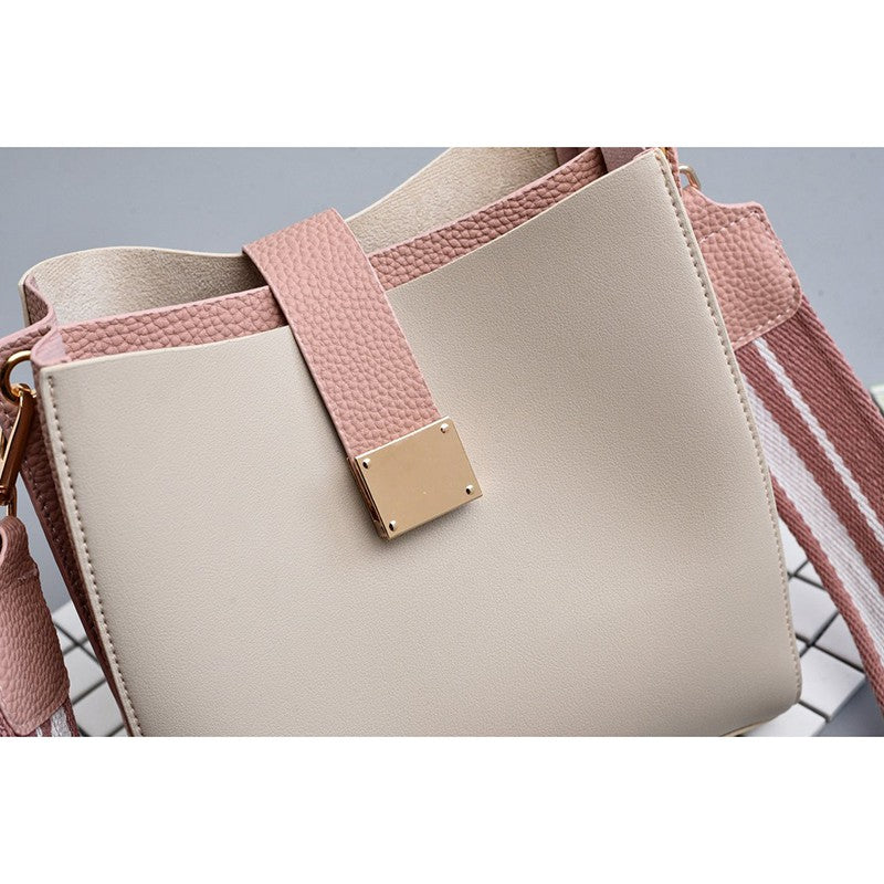 Wide shoulder strap contrast multi-layer bucket bag shoulder bag