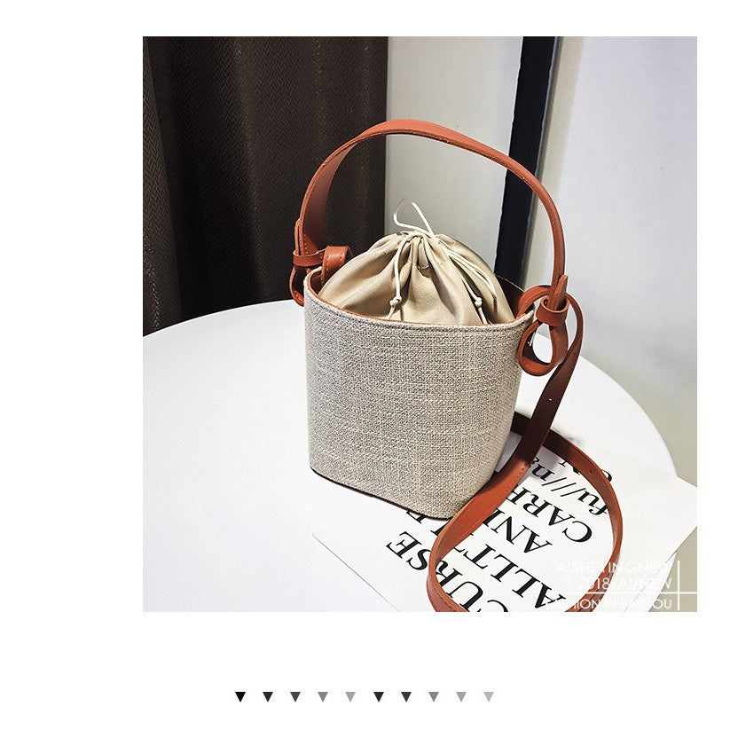 IELGY canvas  stitching bucket bag with handbag Fashion