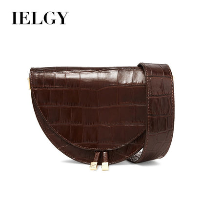 IELGY Korean crocodile pattern wide shoulder strap Messenger bag semicircle