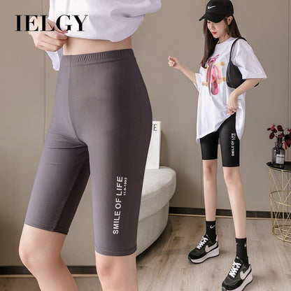 IELGY new ice silk plaid letter large size tight shorts sports yoga riding five pants women