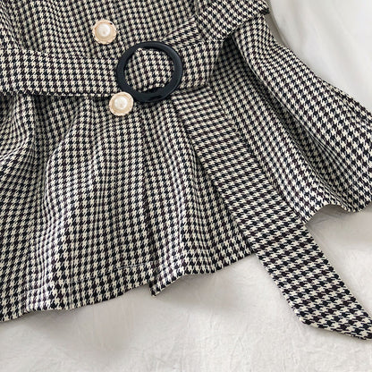 IELGY Lapel Commuter Women's shirt Check Slim fit Autumn Contrast color Fake two-piece Fashion