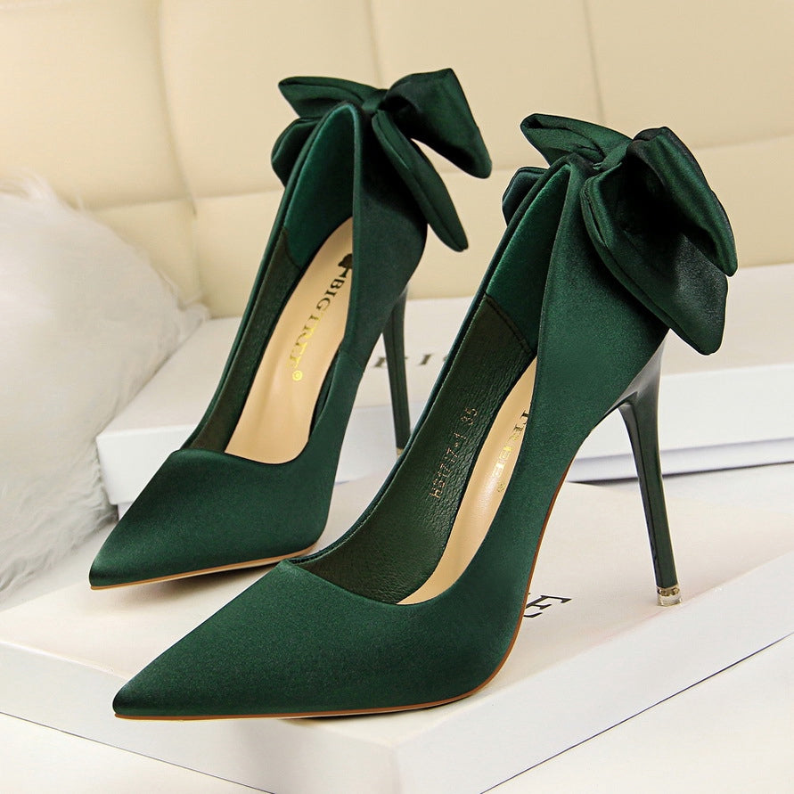 IELGY Women's fashion sweet high heel women's shoes with stiletto heels and thin satin bow shoes