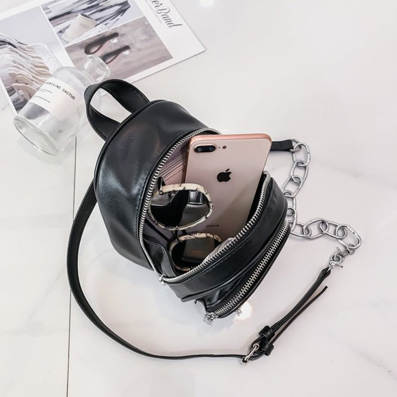 IELGY PU shoulder bag female slung portable iron chain small bag purse