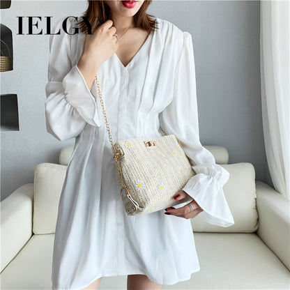 IELGY straw woven bag women's bag all-match chain woven one-shoulder messenger bag