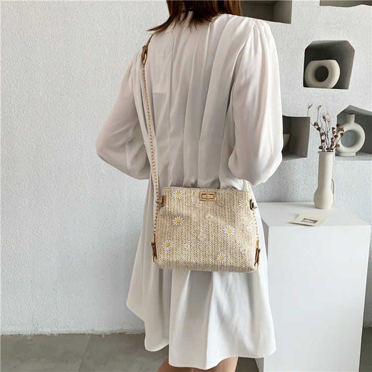 IELGY straw woven bag women's bag all-match chain woven one-shoulder messenger bag