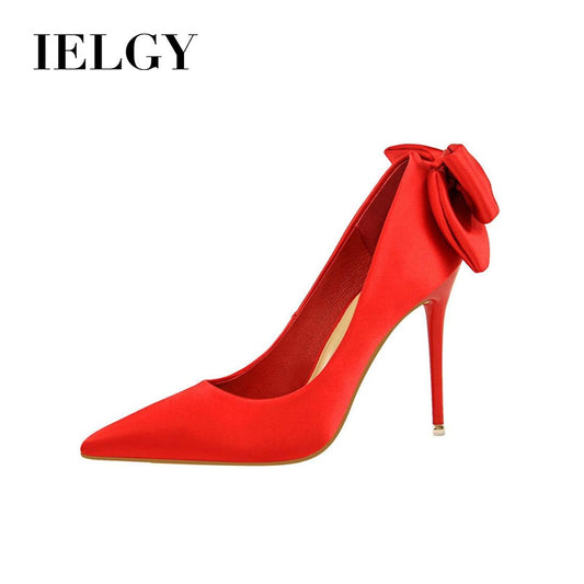 IELGY Women's fashion sweet high heel women's shoes with stiletto heels and thin satin bow shoes