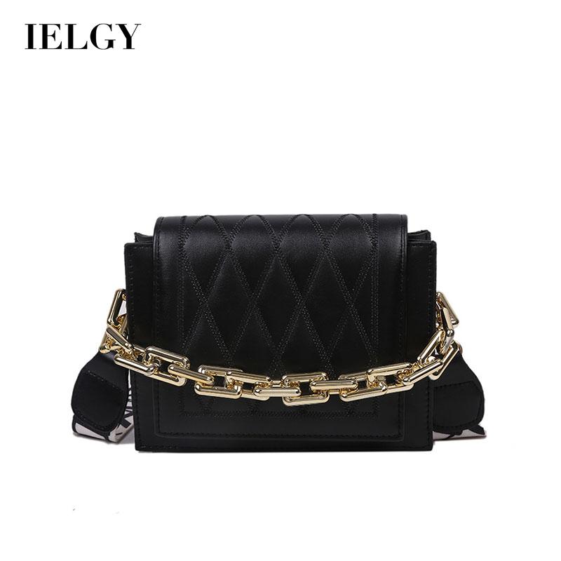IELGY Women's bag chain one-shoulder crossbody fashion all-match casual square black portable