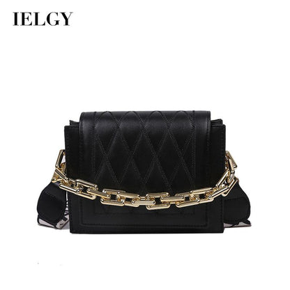 IELGY Women's bag chain one-shoulder crossbody fashion all-match casual square black portable