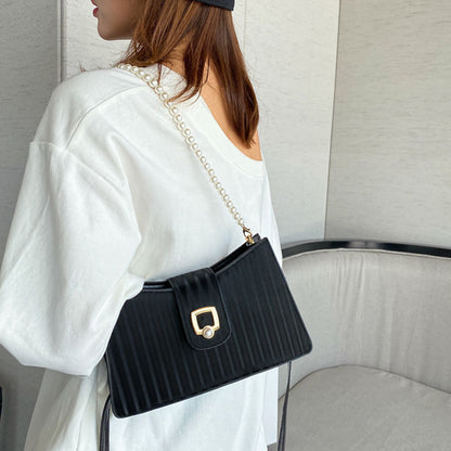 IELGY Women's bag casual square fashion crossbody one shoulder black PU versatile pearl