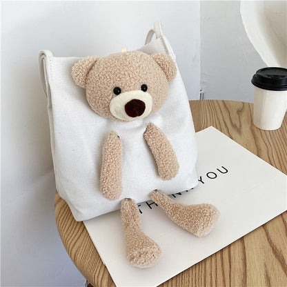 IELGY Summer popular bear canvas fashion portable all-match one-shoulder canvas ladies bag