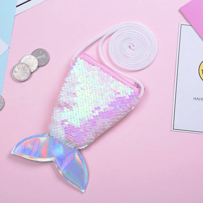 IELGY Sequins Coin Purse Lanyard Coin Fishtail Small Wallet