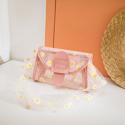 IELGY Transparent White All-match Color matching Printed Casual Women's bag Daisy One shoulder Diagonal