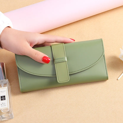 IELGY Solid Color Korean Wallet Women's Long Style Fashionable Multifunction Large-capacity Buckle