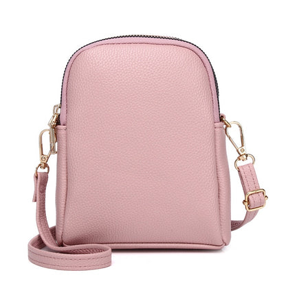 IELGY New contrast color small round bag lychee pattern one-shoulder messenger mobile phone bag for women