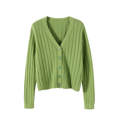 IELGY fashion solid color button outer loose long-sleeved v-neck knitted cardigan women