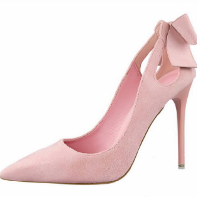 IELGY Suede High Heels Sweet 10.5cm Slim Heel Shallow Mouth Pierced Fashion Bow Women's Shoes