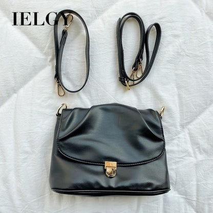 IELGY French niche soft-faced handbag, large-capacity pleated small square bag, textured one-shoulder diagonal handbag