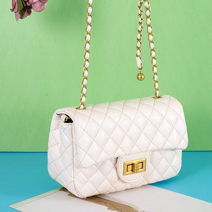 IELGY classic lock diamond chain crossbody handbag small golden ball decoration