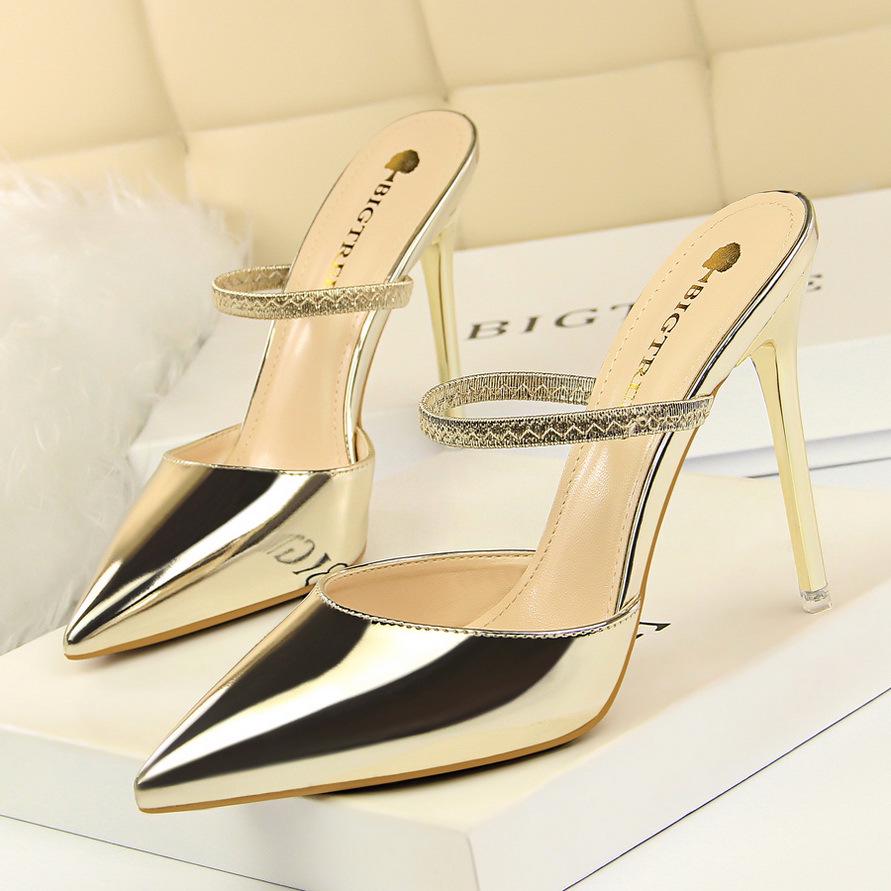 IELGY Pointed toe high-heeled slippers 10.5cm stiletto shallow mouth fashion hollow women's shoes