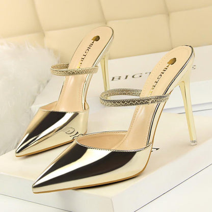 IELGY Pointed toe high-heeled slippers 10.5cm stiletto shallow mouth fashion hollow women's shoes