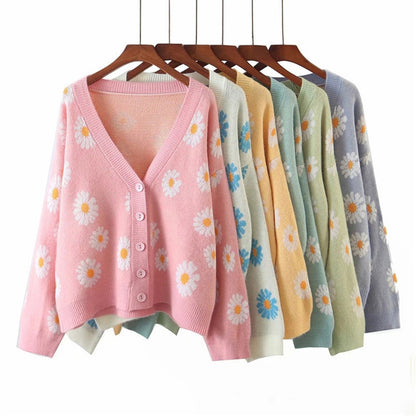 IELGY fresh and sweet little daisy cardigan sweater women V-neck