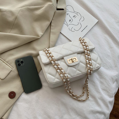 IELGY White Commuter One Shoulder Chain All-match Solid Color Women's Messenger Bag Fashion Soft Surface