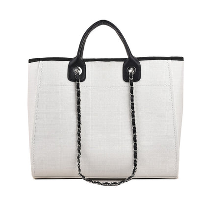 IELGY fashion texture one shoulder large capacity canvas chain tote bag for women