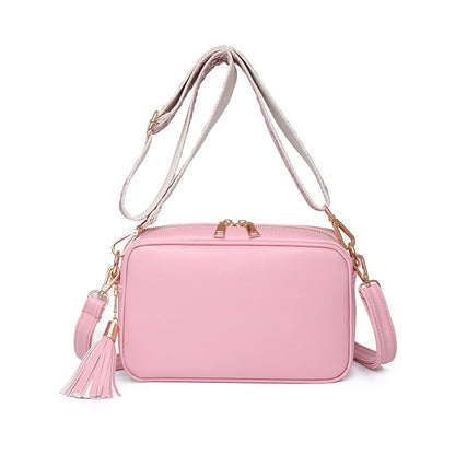 IELGY simple retro solid color messenger bag women with pendant