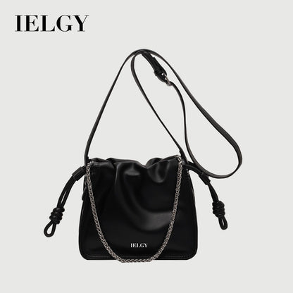 IELGY Exquisite Pleated Crossbody Bag with Adjustable Drawstring