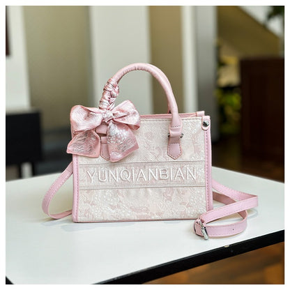 Ielgy Commuter Tote Bag High-End Pattern Embroidery Portable One-Shoulder Diagonal Shopping Bag (Ribbon Style Random Shipping)