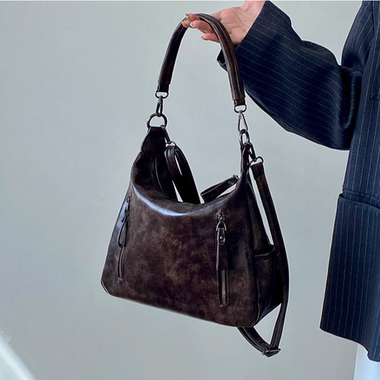 Ielgy Ladies Melade Color Retro Tote Bag Large Capacity Portable Commuter Bag