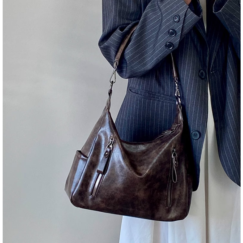 Ielgy Ladies Melade Color Retro Tote Bag Large Capacity Portable Commuter Bag