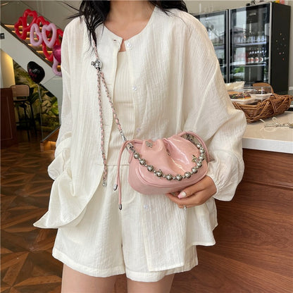 Ielgy Simple Fashion Bucket Female Bag Silver Shoulder Messenger Bag Drawstring Butterfly Eel Portable Small Square Bag