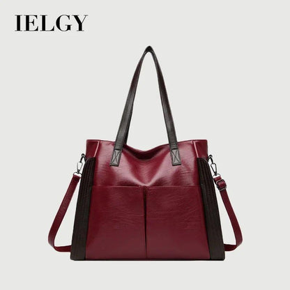 IELGY Fashionable large capacity soft leather bag for middle-aged women, new handbag, one shoulder crossbody bag
