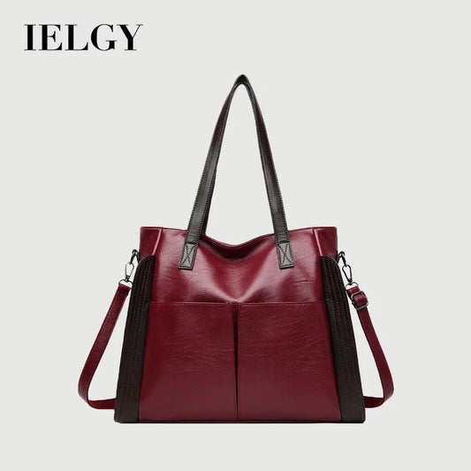 IELGY Fashionable large capacity soft leather bag for middle-aged women, new handbag, one shoulder crossbody bag