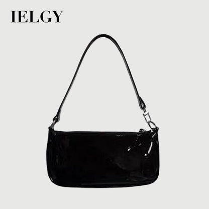 Ielgy Trendy All-Match Handbag Simple Shoulder Underarm Bag Korean Version Patent Leather Baguette Bag