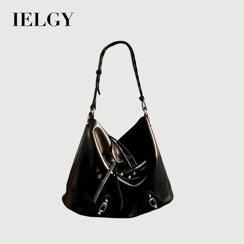 Ielgy Ladies Large-Capacity Motorcycle Bag Cool Shoulder Diagonal Portable Commuter Bag