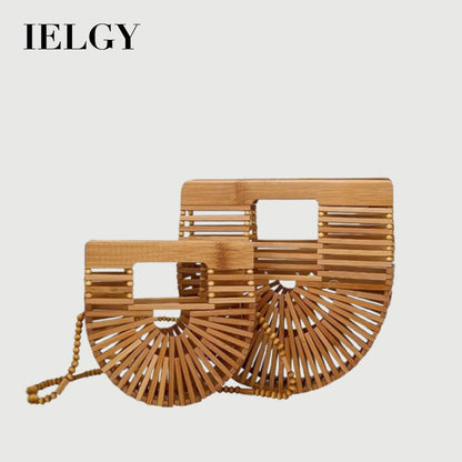 IELGY Hollow Fashion Messenger Bag Women's Bamboo Half Round Beach