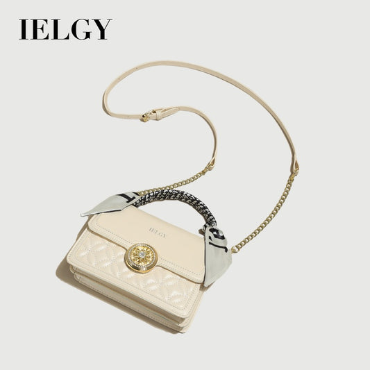 IELGY Versatile Crossbody Bag with Chain Shoulder Strap, Stylish Diamond Grid Pattern, Fashionable Small Shoulder Bag with Silk Scarf Decoration for Women